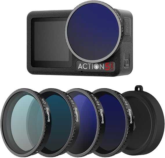 SMALLRIG ND Filter Kit for DJI Osmo Action 4/Action 5 Pro, 5 Pack CPL FS ND8 ND16 ND32 Snap-On Polarizing Neutral Density Filters & Lens Silicone Cover, HD Optical Glass/Multi-Coated Lens Filters 5411 | 5-Pack: CPL+FS ND8/ND16/ND32+Lens Silicone Cover, Snap-On Polarizing Neutral Density Filters, HD Optical Glass/Multi-Coated