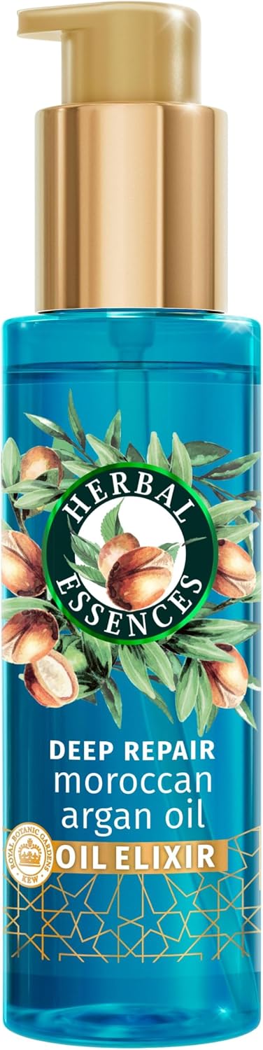 Herbal Essences Deep Repair Moroccan Argan Oil Elixir 95ml for Smooth and Shiny Hair, Deeply Penetrates Hair to Nourish, Strengthen and Repair, Lightweight and Vegan Formula