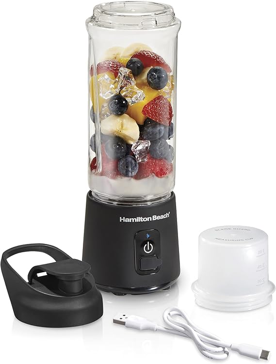 Hamilton Beach Blend-Now Cordless Portable Personal Blender for Smoothies | 16 oz BPA-Free Personal Blender Jar & Travel Lid | USB Rechargeable, Cable Included | Stainless Steel Blades | Black | 51180J