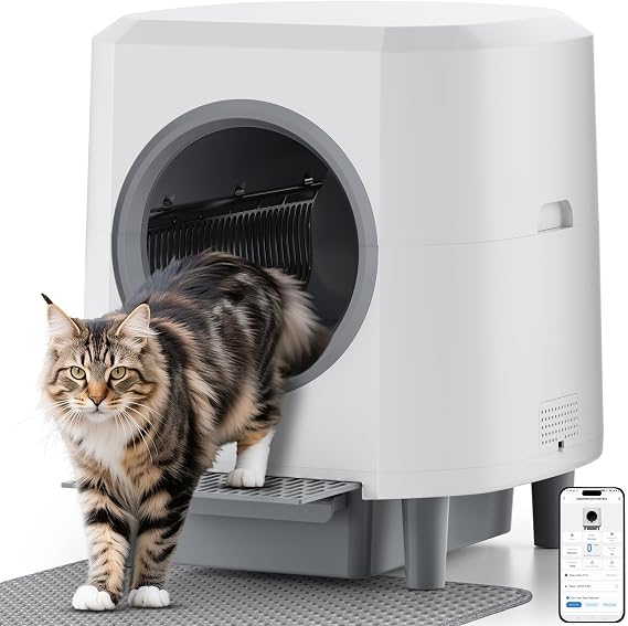 Self-Cleaning Cat Litter Tray 90 L Large Capacity Ellenpent Cat Litter Tray Electric Closed automatic toilet odour control app control and 10 sensor safety for multiple cats maintenance-friendly
