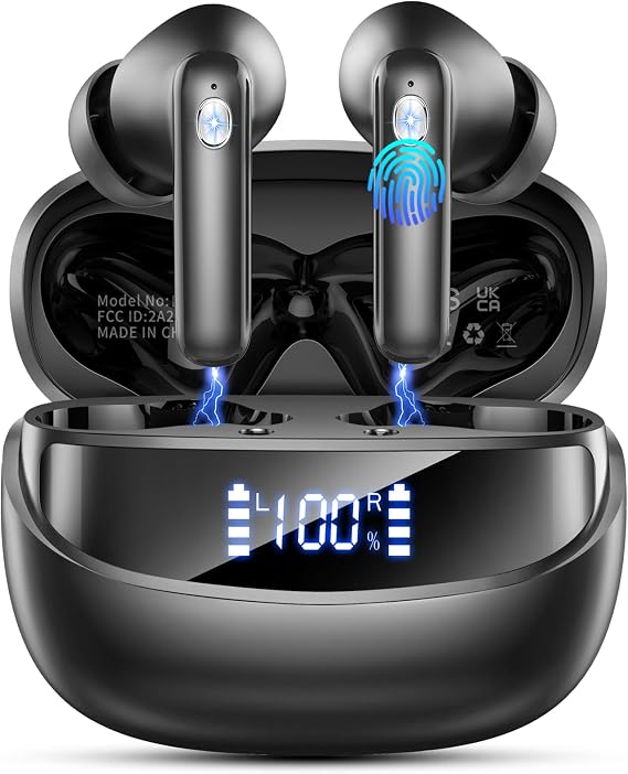 Jxrev Wireless Bluetooth 5.4 Earbuds, 6D Stereo Ear Buds, LED Power Display