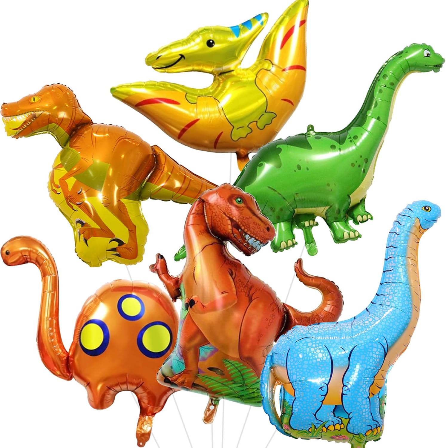 Dinosaur Foil Balloons Set 35-50 In, 6 Pieces Large Dinosaur Mylar Helium Balloons for Kids, Giant Cute Dino Birthday Party Decorations Kit for Boys Jungle Safari Theme Baby Shower Decor Supplies