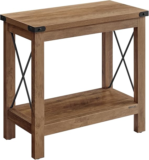 VASAGLE 2-Tier End Table, Side Table with Bottom Shelf, Nightstand for Small Spaces, for Living Room, Bedroom, Farmhouse Style, Honey Brown ULET235K41