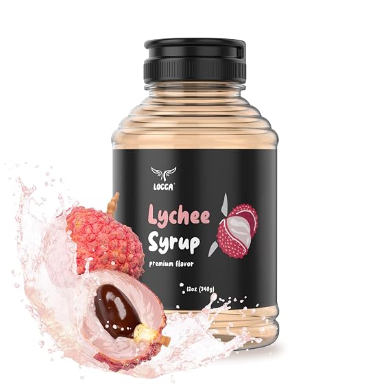 Locca Lychee Syrup 12oz - Premium Coffee Syrup | Coffee Flavoring Syrup Popping Boba Companion | Lychee Flavoring | Real Fruit Infused Shaved Ice Coffee Flavor Syrup for Coconut Syrup Lychee Boba Tea