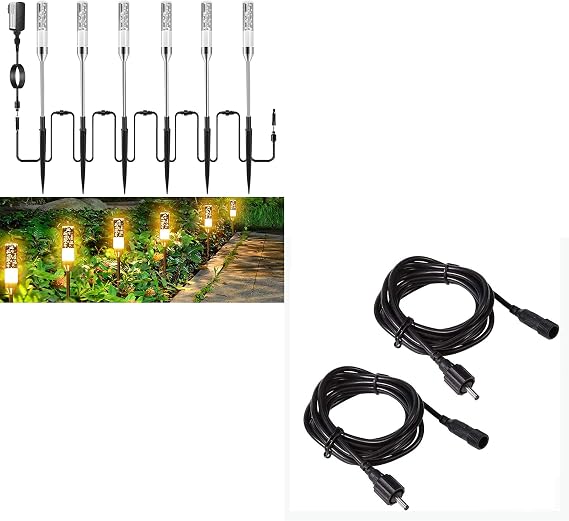 6 Pack Path Lights Waterproof Outdoor Pathway Lights and 2 Pack 6.56ft Extension Cord