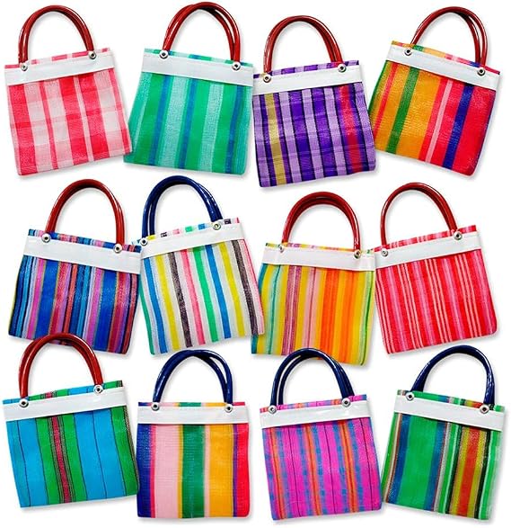 More Fiesta 24 Mini Mexican Tote Mercado Bags 5 inch by 5 inch - Assorted Colors - Small Mexican Mercado Bags (High Thread Mesh)