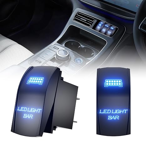 LED Light Bar Rocker Switch - 4WDKING Momentary On/Off Push Button Toggle Switch with Jumper Wire 5 Pins Blue LED Lights 20A 12V. (Blue Light - LJ34)