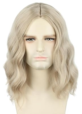 Topcosplay Men or Women Ash Blonde Short Curly Hair Wig Halloween Costume Party Wigs
