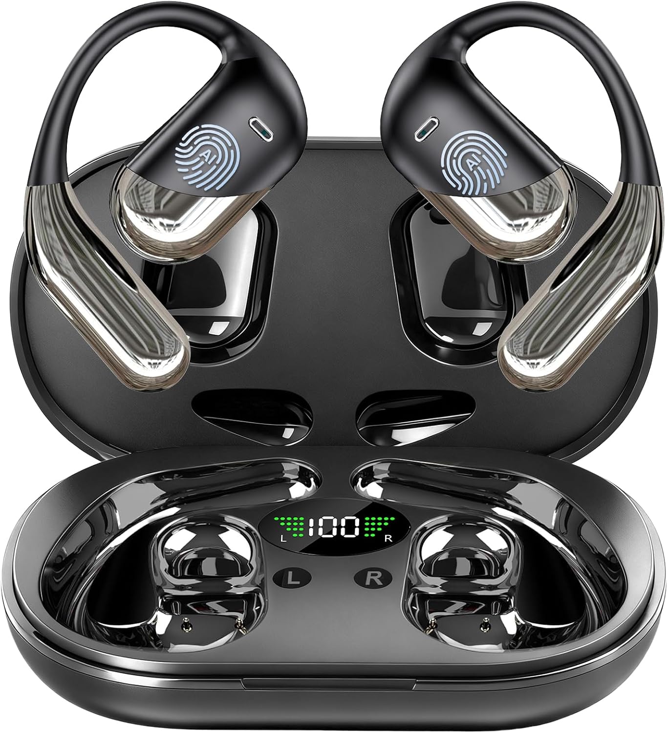 Open Ear Wireless Headphones with Charging Case,AI Translation Earbuds Real Time, 3-in-1 Translator Earbuds 144 Languages & Accents, Audifonos Traductores Inglés Español, for Travel Business Learning