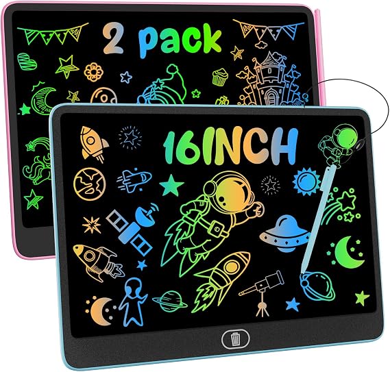 2PC16 Inch Light Up LCD Writing Tablet, Colorful Doodle Scribbler Pad with Lock & Delete Function, Drawing Board for Kids Age 2-9 Year Old Girls Boys, Learning Gift & Educational Toys 