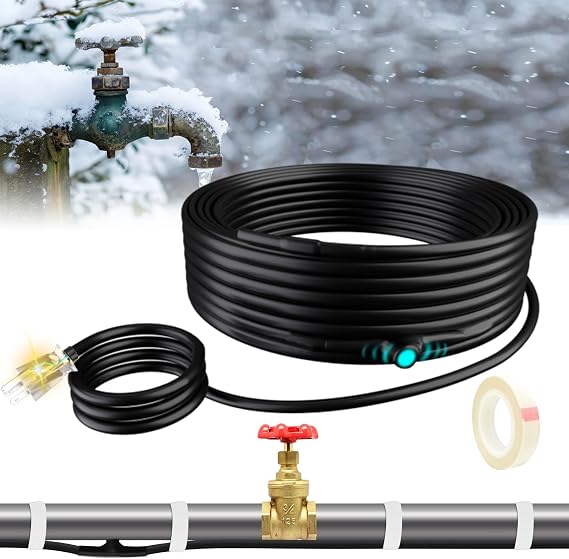 Heat Tape for Water Pipes, 7W/FT Constant Wattage Cable 9FT | Protects water-filled metal and plastic pipes from freezing. Install in a straight line only. CSA & ETL certified.