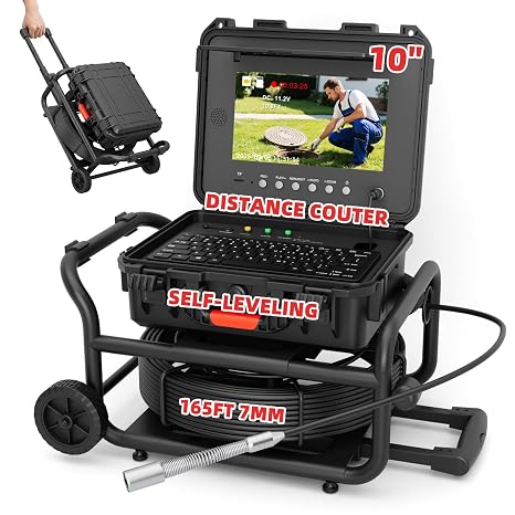 Sanyipace Sewer Camera with 512Hz Transmitter,Wheels & Handle,10" HD,165FT