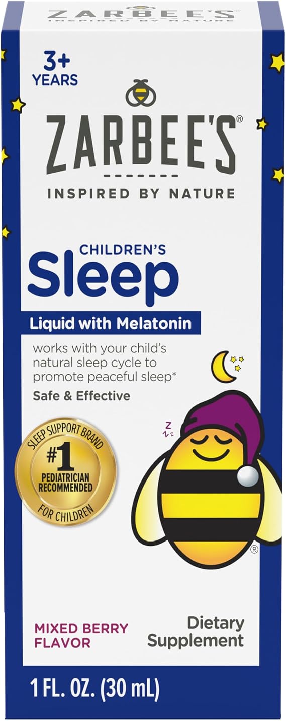 Zarbee's Kids Melatonin Sleep Supplement Liquid, 1mg Melatonin, 1 fl oz