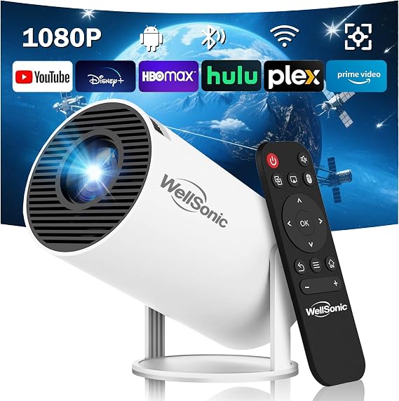 Mini Projector Support 1080P, 200 Ansi Home Movie Projector Portable Projector with Wifi and Bluetooth, Automatic Keystone Correction, 180°Rotatable, Compatible with HDMI USB PC Laptop