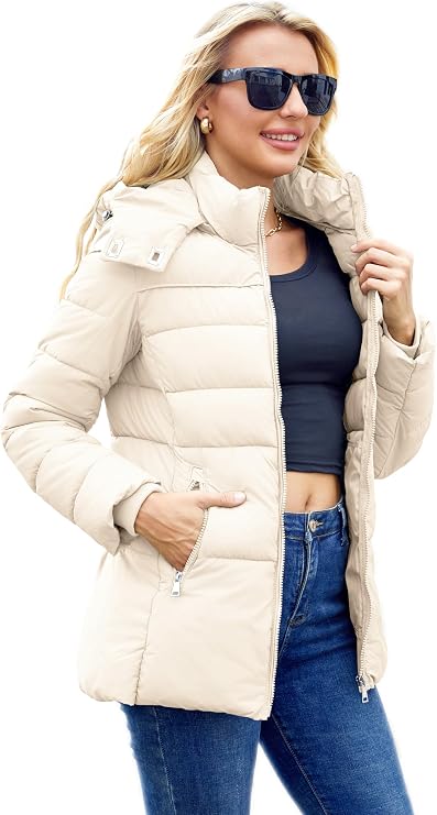 Womens Packable Puffer Jacket Winter Coat with Hood Warm Lightweight Thickened Down Jacket