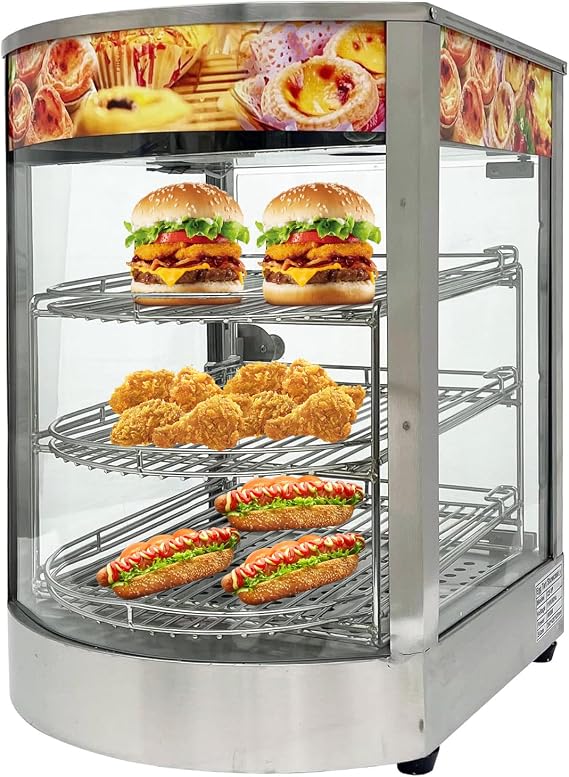 TECHTONGDA 3-Tier Commercial Food Warmer Display with LED Light and Detachable Shelves, 110V 800W Countertop Pizza Warmer 86-230F Adjustable Temperature for Hamburger Pizza Bread