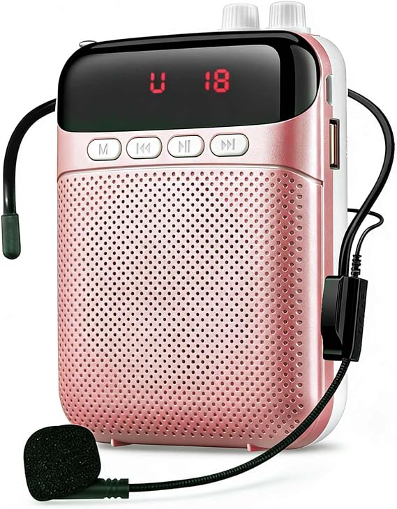 Portable Voice Amplifier for Teachers with Bluetooth, 2400mAh Rechargeable Headset Microphone Amplifier and Waistand,Portable Meagaphone Speaker Mic for Teachers,Tour Guides,Classroom,Yoga(Rose)