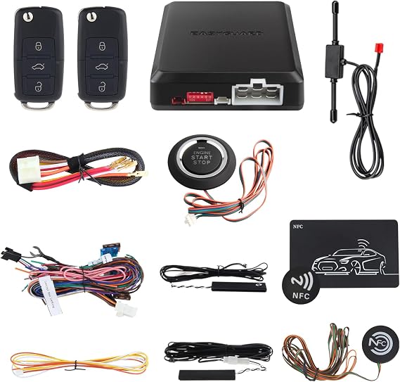 EASYGUARD EC002-V PKE Car Alarm System Remote Starter Push Button Password keypad Keyless Go System Uncut Key Blade