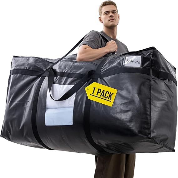 TAILI Extra Large Moving Bag with Zips for Moving,Storage Clothes Bedding Duvet Quilt Blankets Jumbo Storage Bags(BLACK 1PACK) 