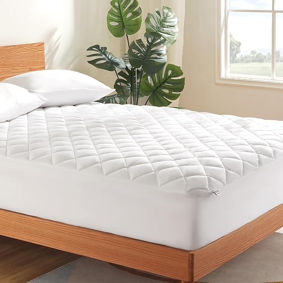 SLEEP ZONE Twin Mattress Pad, Fitted Cover Deep Pocket to 21 Inch, White