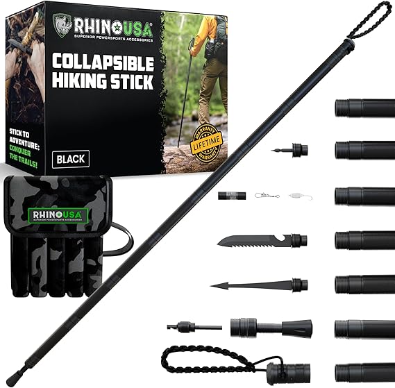 Rhino USA Tactical Hiking Stick with Integrated Survival Kit Essential Camping Gear for Hiking & Trekking Durable Tactical Gear for Outdoor Adventures