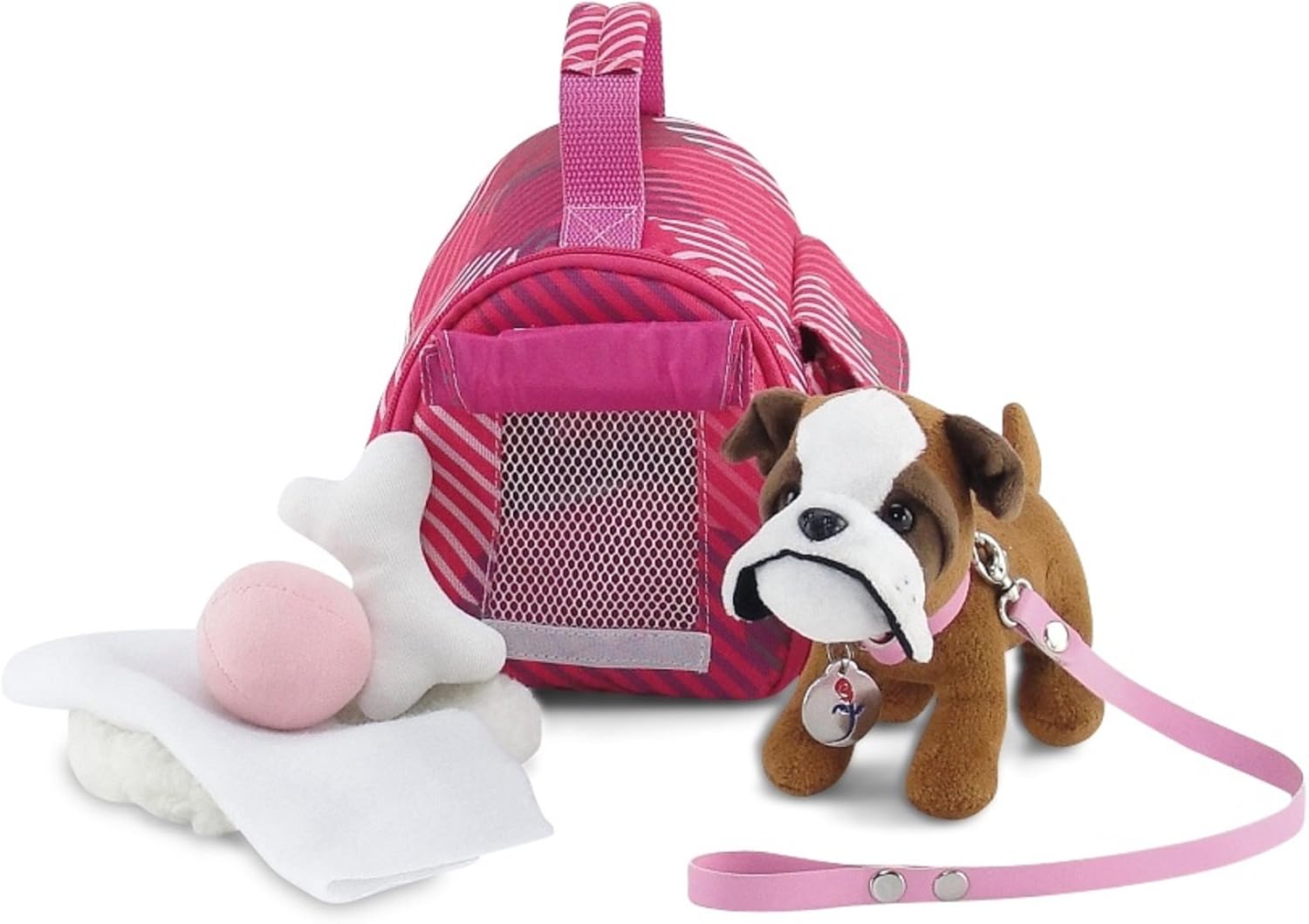 Emily Rose 18-inch Doll Puppy Bulldog with Carrier, Animal Bed, Blanket, Bone and Ball Accessories | Pretend Toy Dog for Kids Toddlers | Compatible with American Girl Dolls