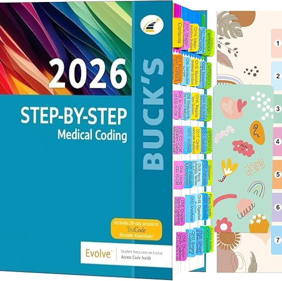 Index Tabs for Buck's Step-by-Step Medical Coding, 2026 1st Edition. Color-Coded Laminated Tabs, with Page Numbers and Alignment Card, Bookmarker. (Book not Included)