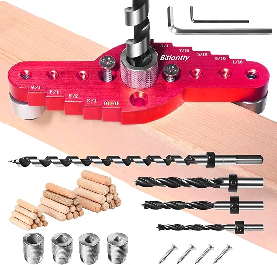 Dowel Jig Kit for Floating Shelf Bracket(& 1/2" x 11.8" Drill Bit), Self-Centering Scriber(& 1/4", 5/16", 3/8" Drill Bit),Drill Guide for Hidden Shelf Brackets & Mantels,Centering Hole Drill(Red)