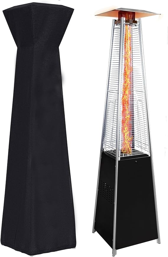 Propane Patio Heater, 48,000 BTU Outdoor Patio Heater Propane with Wheels, Stainless Steel Gas Patio Heaters for Outdoor Use, Commercial, Residential, Black+Silver