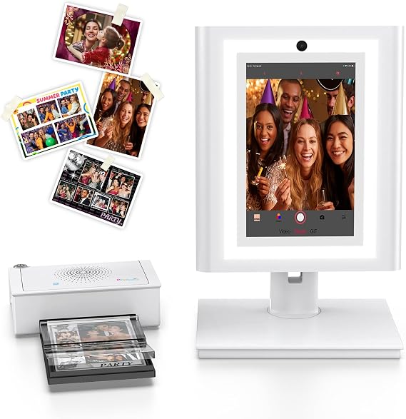 Desktop Photo Booth Machine with Instant Printer, LED Ring Light