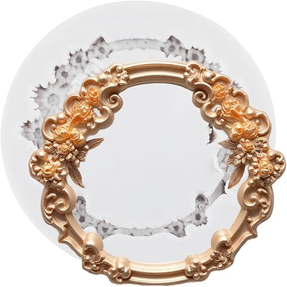 Round Flower Picture Frame Silicone Molds Photo Frame Fondant Mold Wreath Candy Chocolate Molds For Cake Decoration Cupcake Topper Polymer Clay Gum Paste