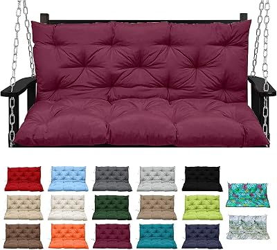 Swing Replacement Seat Cushions, 2-3 Seater Bench Cushions for Outdoor Furniture with Backrest, Garden Recliner Seat Cushions Waterproof Sofa Pads,Burgundy,150x100CM60x40IN