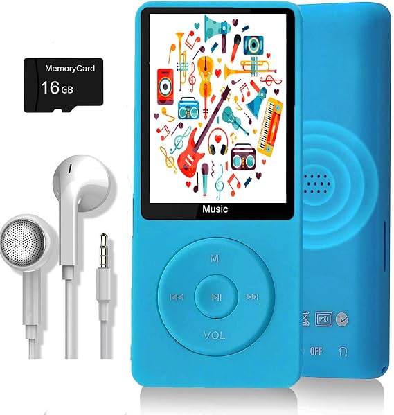 MP3 Player, Music Player with 16GB Micro SD Card, Build-in Speaker/Photo/Video Play/FM Radio/Voice Recorder/E-Book Reader, Supports up to 128GB