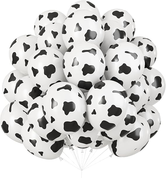 Isndare Cow Print Balloons, 30 Pieces Cute Cow Latex Balloons for , Black White Western Cowboy Cowgirl Balloons for Farm Theme First Rodeo Birthday Baby Shower decor Supplies