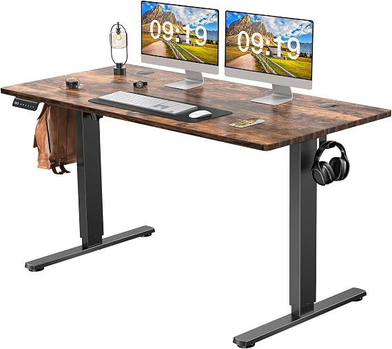 Standing Desk Adjustable Height, 55 x 24 Inchs Electric Standing Desk with 3 Memory Presets, Adjustable Desk Stand Up Desk with T-Shaped Bracket, Ergonomic Computer Desk for Home Office, Rustic Brown