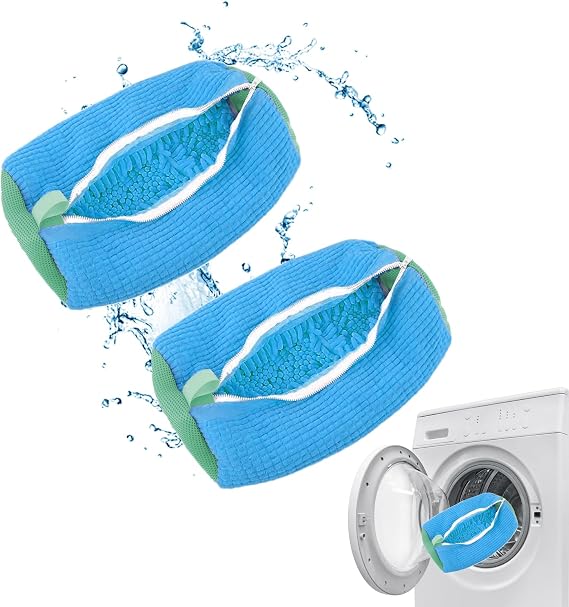 Trainer Washing Machine Bag, Shoe Washing Machine Bag for Washer & Dryer Laundry, Shoe Bags for Washing Machine for All Shoe Types & Sizes, 360° Wrap-Around Cleaning (BLUE - 2PCS)