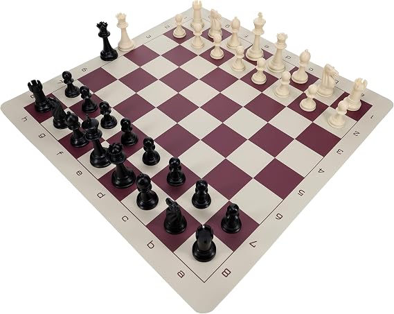 WE Games Travel Tournament Chess Set, 20 in. Burgundy Roll Up Vinyl Chess Board, 34 Pieces, King 3.75 in., Board Games for Adults and Family Games