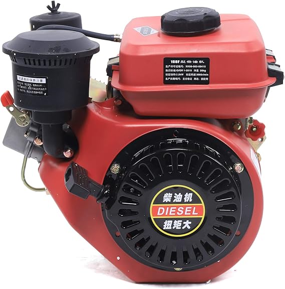 TFCFL 4-Stroke 3HP Single-Cylinder Diesel Engine 2.2KW 3800rpm Recoil Start for Go Cart Log Splitter Lawn Mower Cement Mixer (Red)
