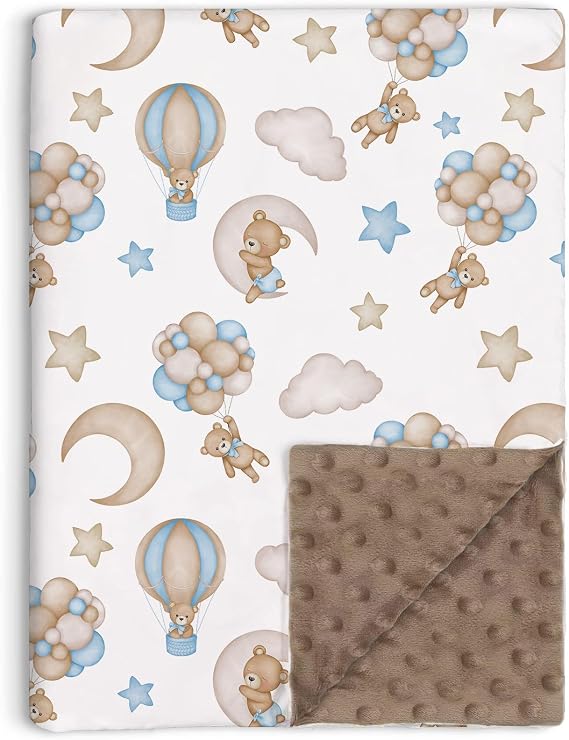 Bear Baby Blanket for Unisex, Blue Bear Toddler Soft Minky Blanket