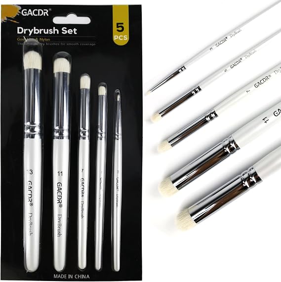 GACDR Dry Brush Miniature Painting, 5 Sizes Drybrush Set for Miniature 40k Citadel Model Paint,Hobby Detail Paint Brushes | drybrush set with soft goat hair blend for miniature painting, tabletop terrain, acrylic hobby painting and dry brushing