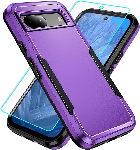 for Pixel 8a Case with Screen Protection: Heavy Duty Protective Shockproof and Scratch Proof Cell Phone case for Google Pixel 8a-Purple