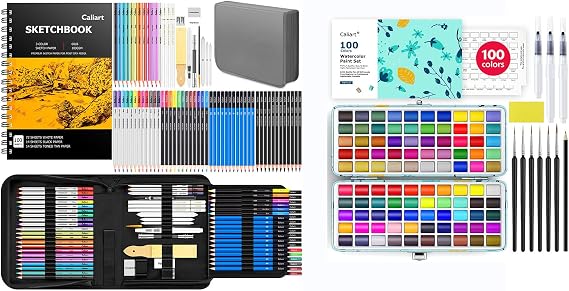 Caliart 176PCS Art Supplies Sketching Kit 100 Colors Watercolor Paint Set