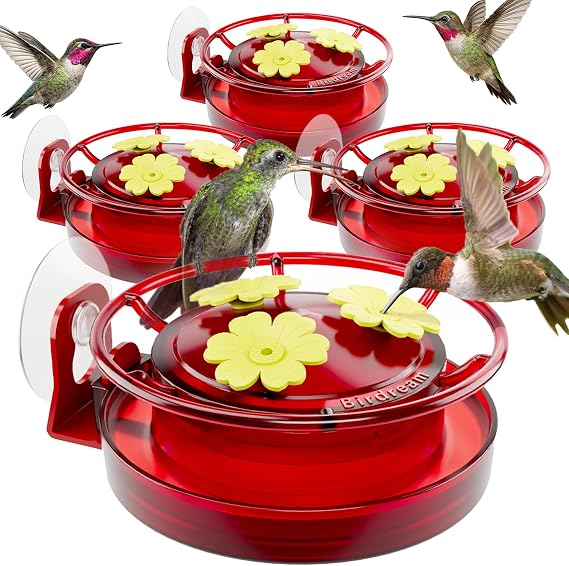 Birdream 4 Pack Window Hummingbird Feeder, 5oz, Red