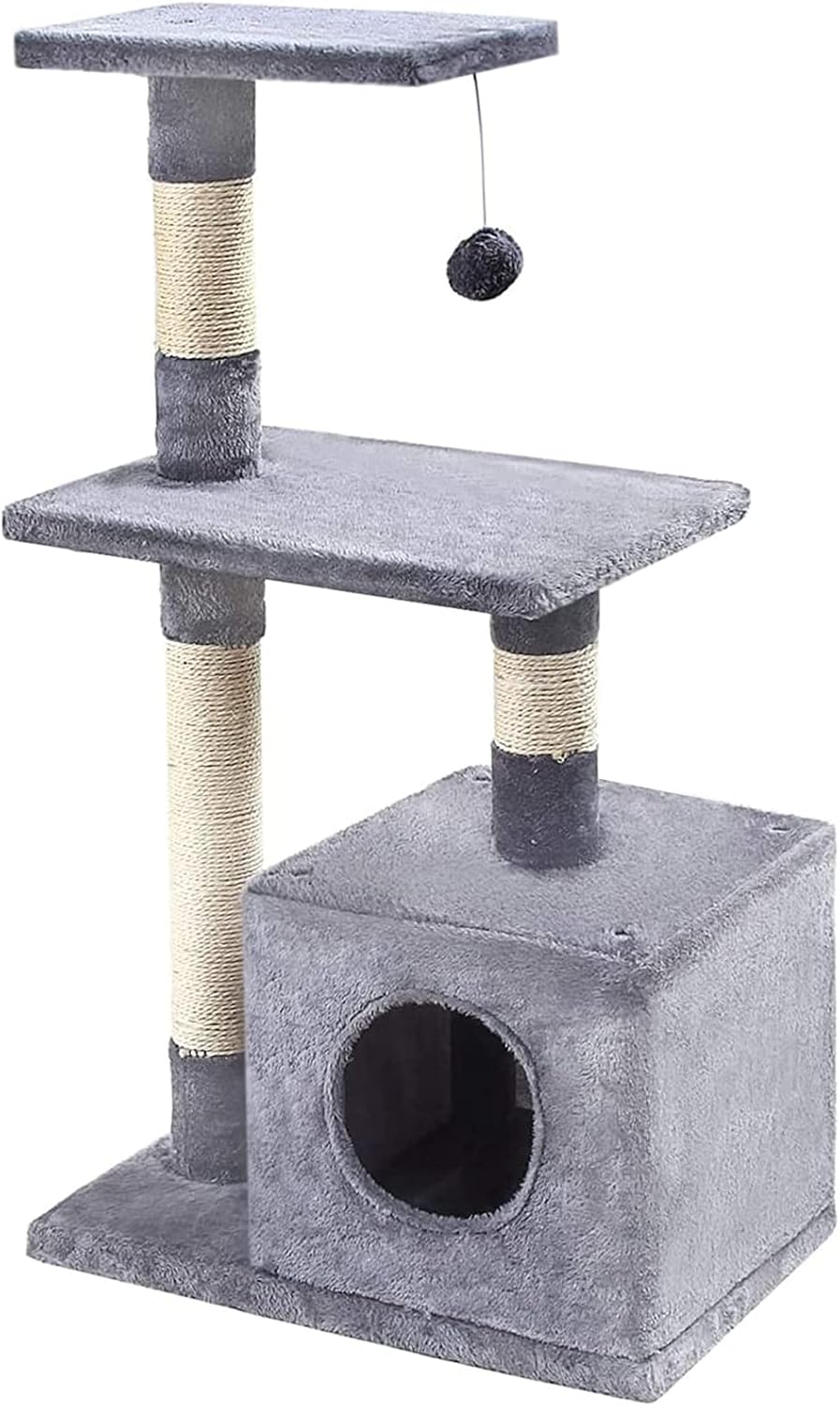 GRANDMA SHARK Cat Tree Tower, 50 x 30 x 85 cm, Cat Condos with Sisal Scratching Posts, Cat Play House and Rest Place, Grey