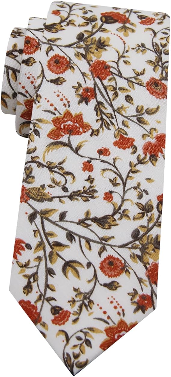 Mantieqingway Men's Skinny Tie, Cotton Floral Ties for Men Wedding Necktie for Groom, Groomsmen, Missions, Dances