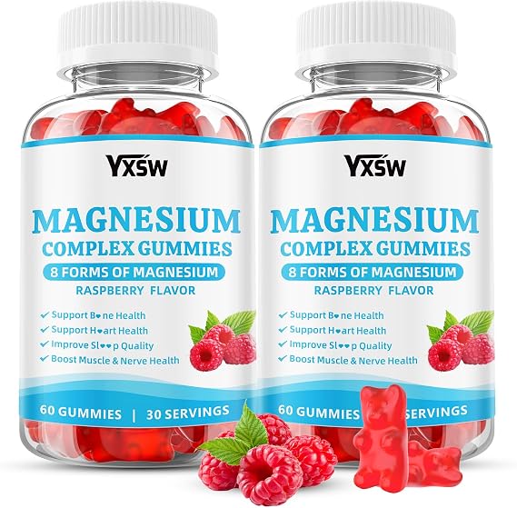 Magnesium Complex Gummies 8 Elemental 1000mg - Magnesium Glycinate, Citrate, Malate, Taurate, Supports Bones, Muscle, Nerve Health, for Women & Men, Vegan Non-GMO, Raspberry Flavor, 120 Count