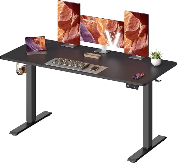 VASAGLE Electric Standing Desk, Height Adjustable Desk, Sedentary Reminder, 4 Memory Heights, for Home Office, 120 x 60 cm, Black LSD314BZ01