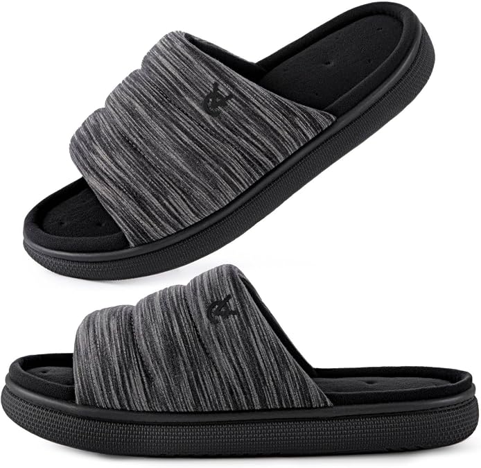 VeraCosy Mens Open-Toe Slippers Memory Foam Indoor Outdoor House Shoes