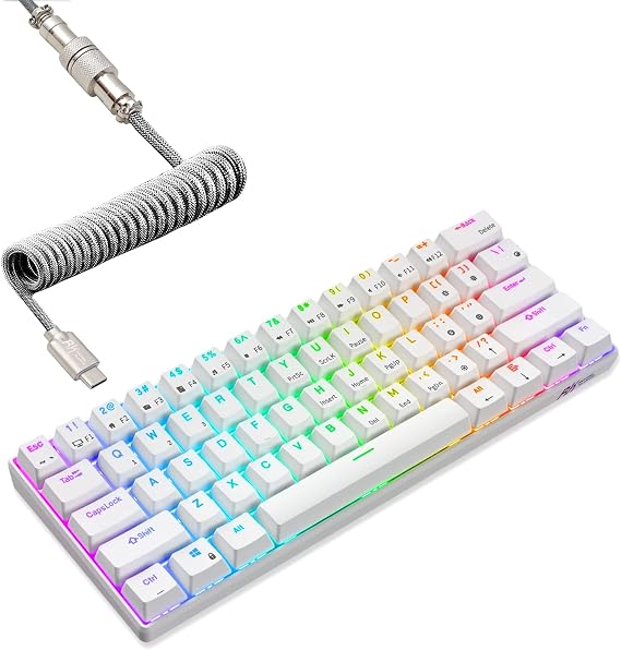 RK Royal KLUDGE RK61 60% Spiral Wired Mechanical Keyboard, 2.4GHz/Bluetooth/Wired, Mini RGB Wireless, 61 Keys, Hot Swappable Gaming Keyboard, White