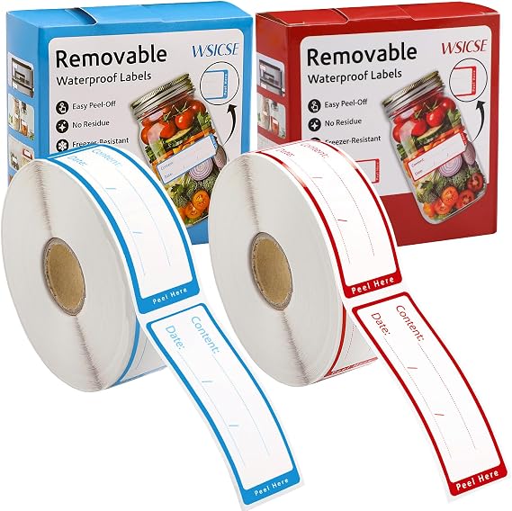 1000 Freezer Labels with Dispenser, 1" x 3", Removable, Red/Blue